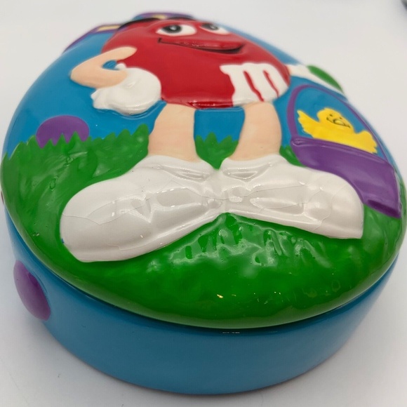 Vintage M&M Easter Red M&M Ceramic Easter Egg Shaped Dish with Lid - Picture 3 of 15